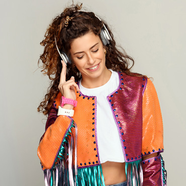 A gril with headphones